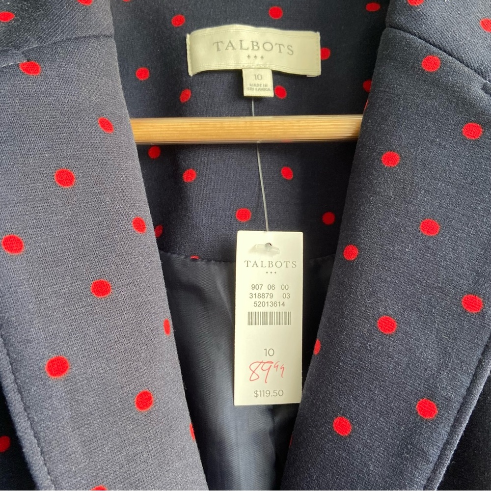 Talbots Navy Blazer with Red Polka Dots - Picture 4 of 8